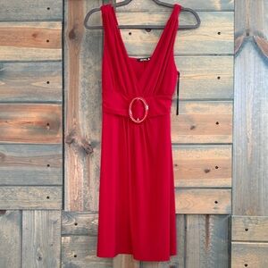 Star Vixen Red Midi Dress with Oval Accent